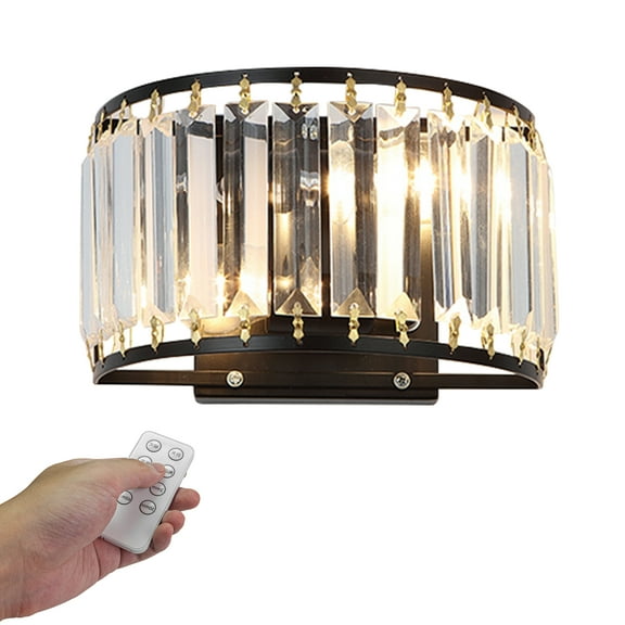 Kiven Battery Operated Wall Sconces with Remote Control,Rechargeable Wall Sconces Indoor,1 Set Dimmable Wall Lamp for Reading, Dark Corner, Bedside, Wall Decor,Crystal Lampshade