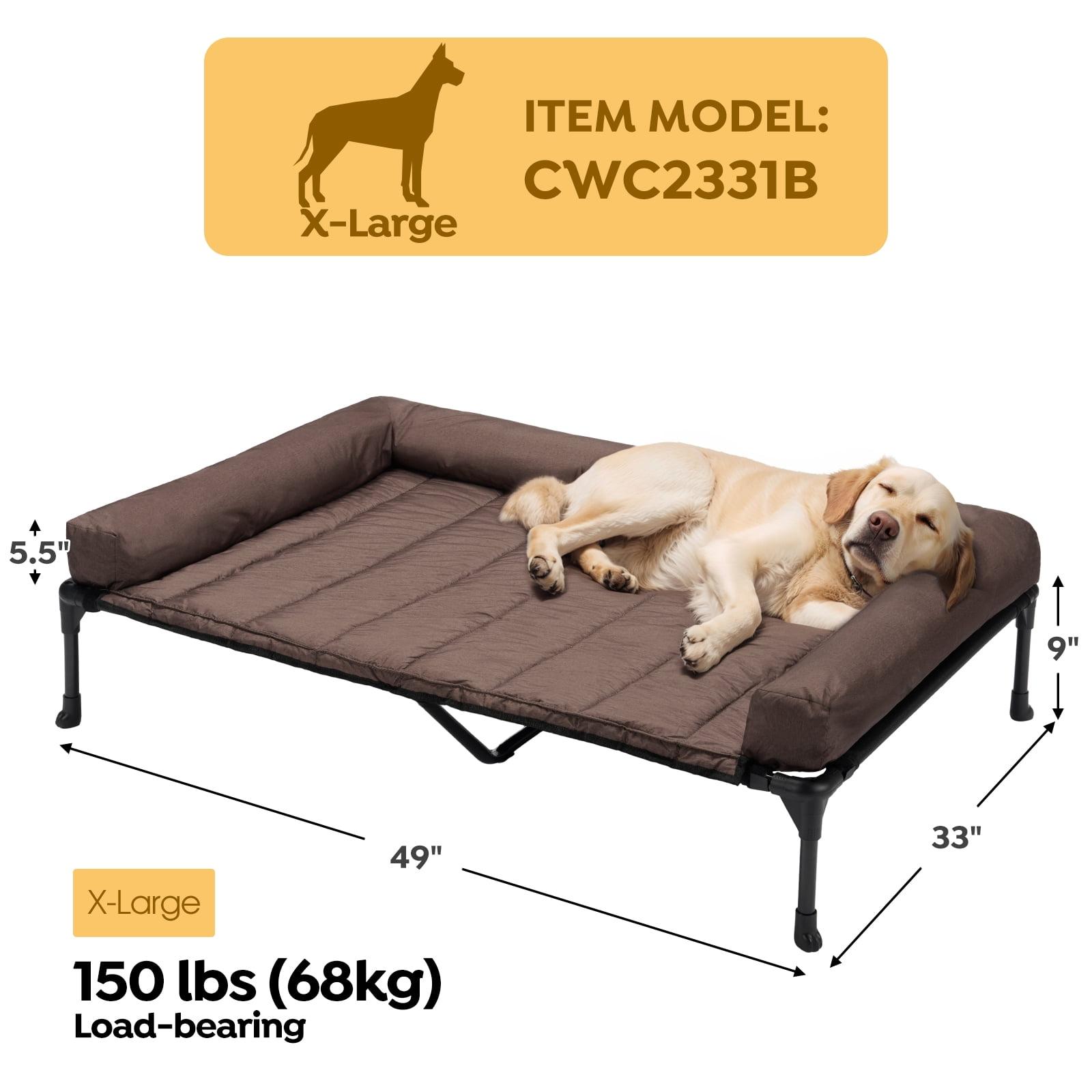 Veehoo Cooling Elevated Dog Bed + Waterproof Removable Pillow-Top Mat, Dog Sofa Bed, XLarge, Brown