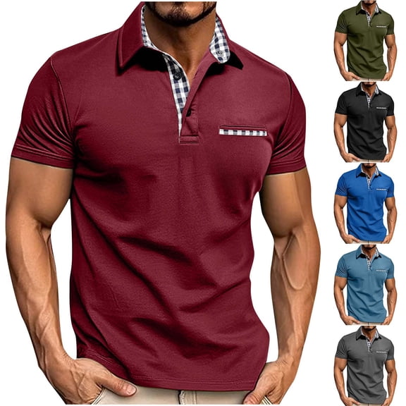 Men's Short Sleeve Golf Shirts Muscle Fit Quick Dry Performance Pique Moisture Wicking Athletic Collared Tops with Chest Pocket for Tennis Workout Fathers Day