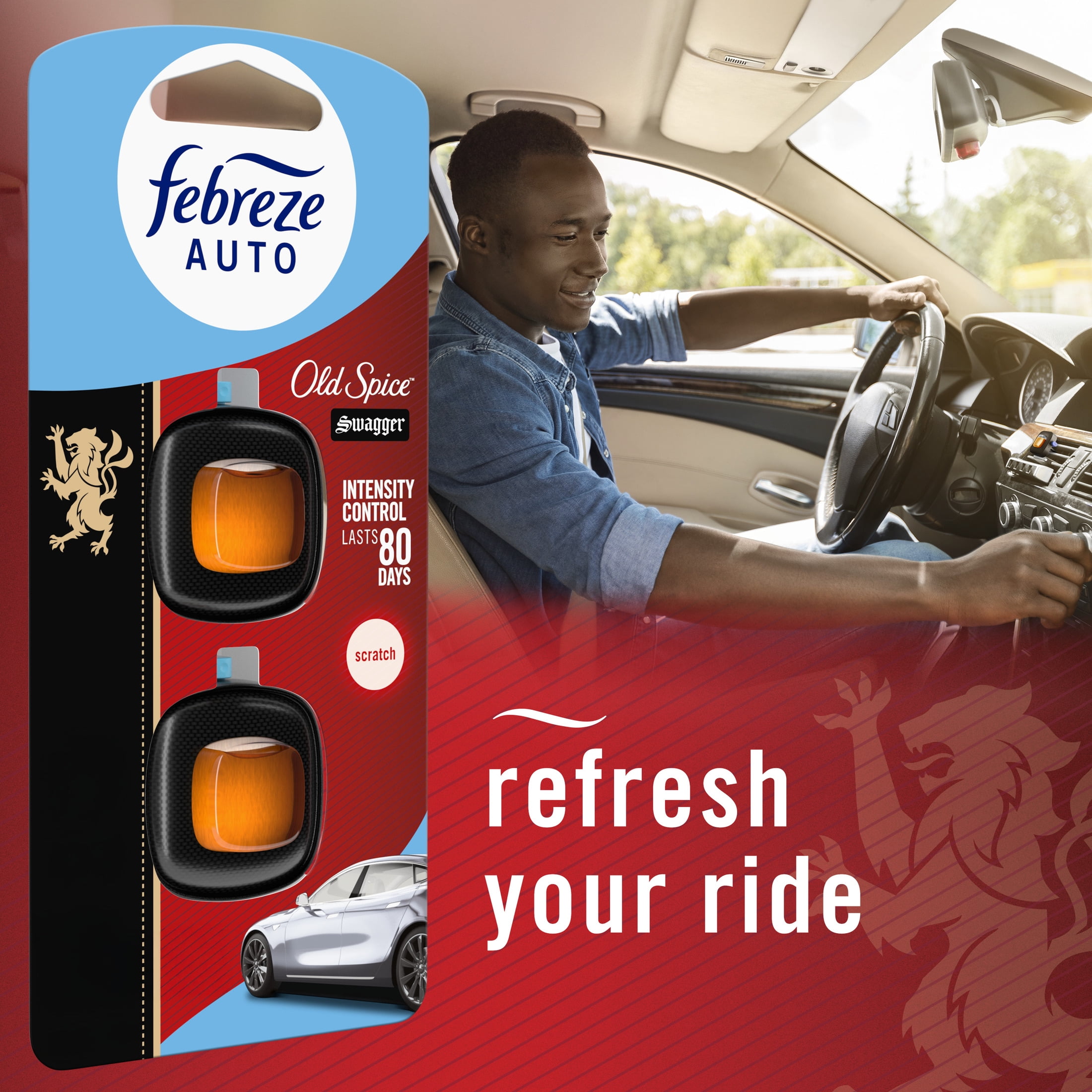 (2 pack) Febreze AUTO Car Air Freshener, Odor-Fighting Car Vent Clip, Old Spice Swagger, 2 Count