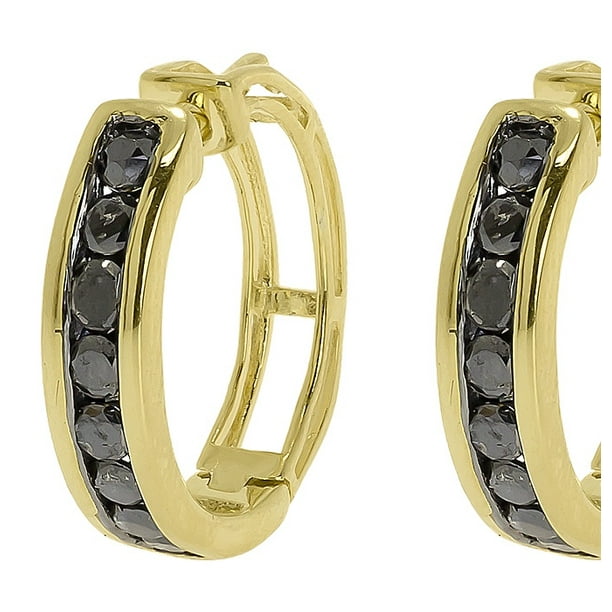 Jewelry Unlimited Yellow Gold Finish Black Channel Diamonds 15mm