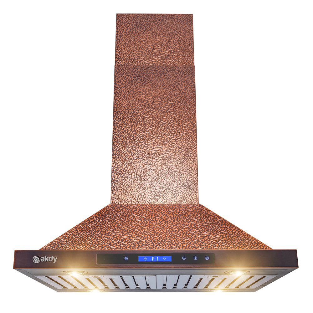 AKDY 30” Island Mount Range Hood Embossed Copper 4 Speed Touch Control