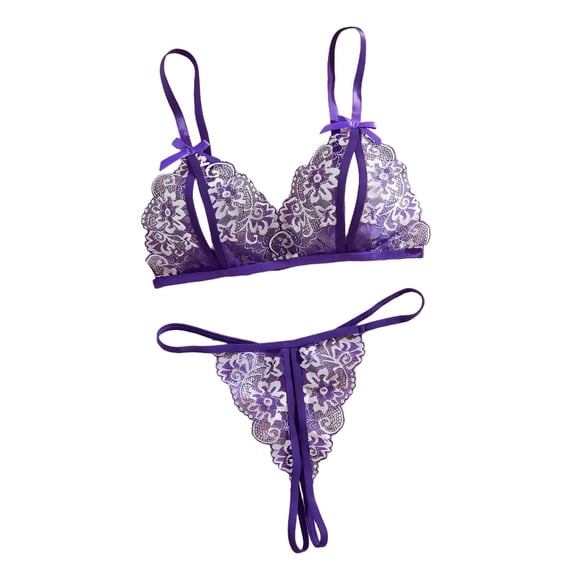 Women Lingerie 2 Piece Set,Lingerie Set for Women Sexy Floral Lace Sheer Lingerie Set Mesh Sheer Bras Sets See Through Bra and Panty 2 Piece