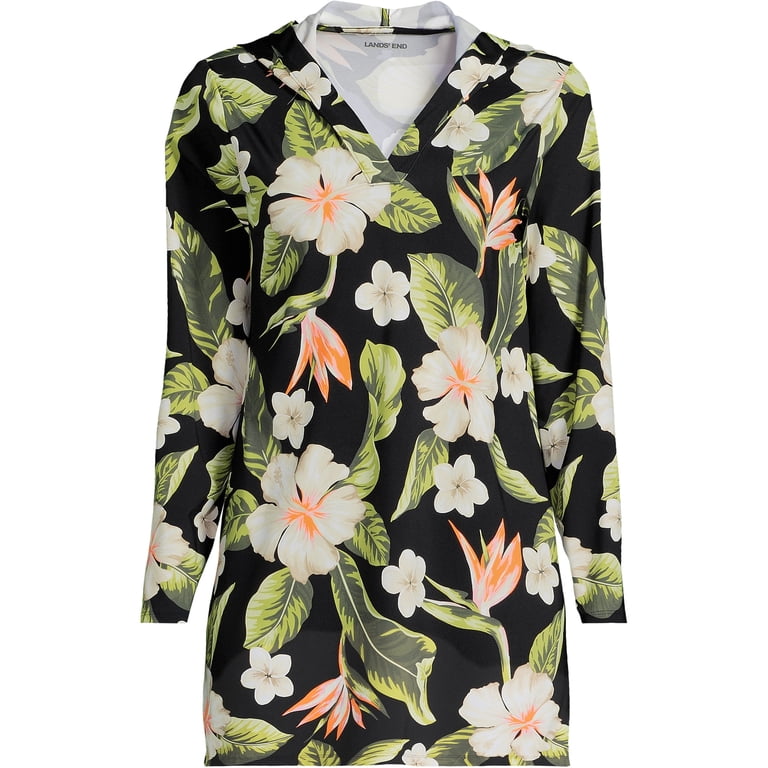 lands end beach cover up dresses Lands' End Women's SunShade UPF 50 Hooded Mini Swim Swim Cover-Up Dress