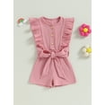 thumbnail image 2 of ZAXARRA Infant Baby Girl Summer Jumpsuit Solid Color Ruffled Sleeveless Round Neck Button Romper Shorts with Belt, 2 of 8