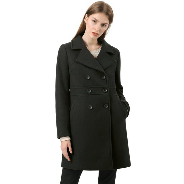 INSPIRE CHIC Women's Notched Lapel Double Breasted Mid Length Overcoat