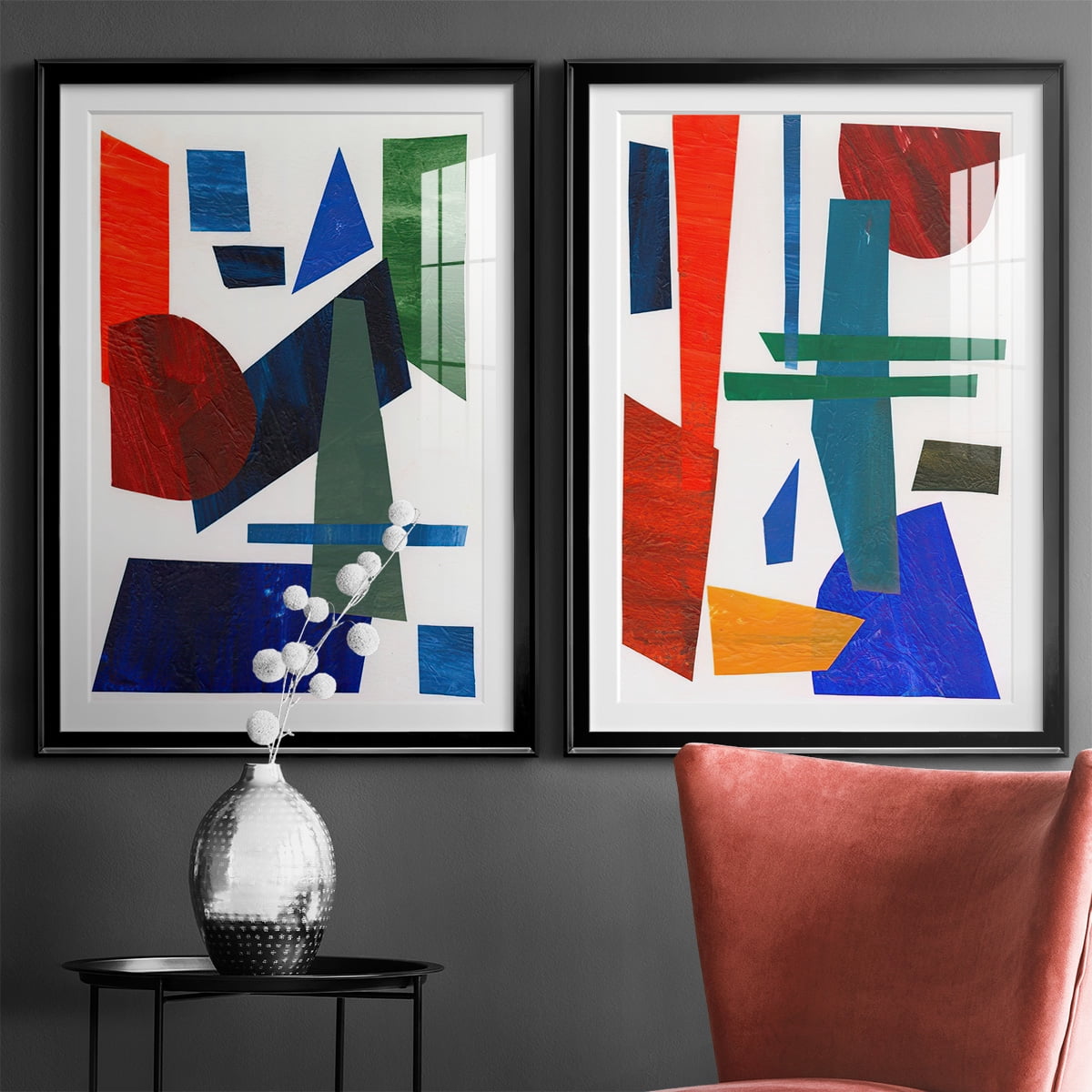 Wexford Home Colorful Shapes III Premium Framed Print, 22.5" x 30.5" - Ready to Hang, Black (Set of 2)