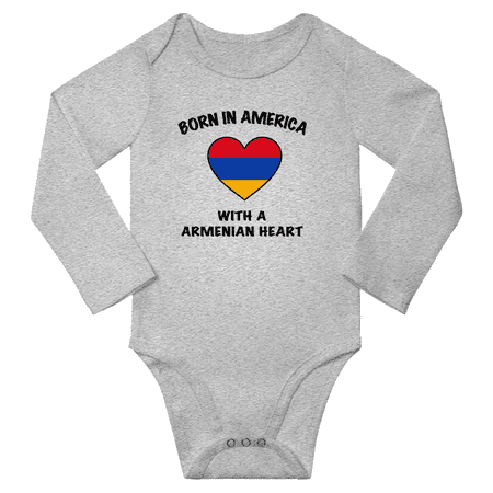 

Born in America With a Armenian Heart Baby Long Sleeve Bodysuit (Gray 6 Months)