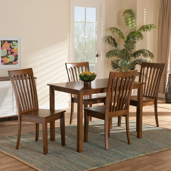 Baxton Studio Erion Modern and Contemporary Walnut Brown Finished Wood 5-Piece Dining Set