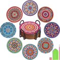thumbnail image 3 of CNKOO 8Pcs DIY  Coasters Kit with Holder 4 Inch Rhinestone Painting Coasters Reusable  Drawing Cup Mat Colorful Crystal Art Painting Cup Pad Crafts for Kid Adult Beginner, 3 of 10