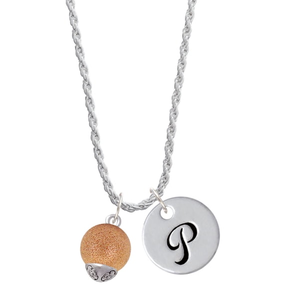Delight Jewelry 12mm Stardust Round Rose Goldtone Spinner Silvertone Script Initial Disc - P - Charm Necklace, 20"+3"