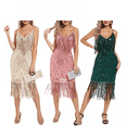 thumbnail image 2 of Trajes de los años 20 para mujer, vestido de fiesta con lentejuelas y borlas, escote en V, tirantes finos, vestido con purpurina, vestido de cóctel, noche, ropa de club, 2 of 5
