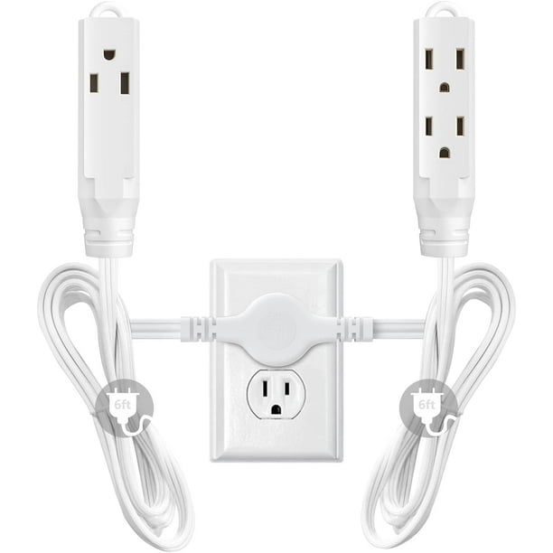 Twin Extension Cord Power Strip, 12 FT Double Extension Cord Splitter(6 FT Each Side), Flat Head