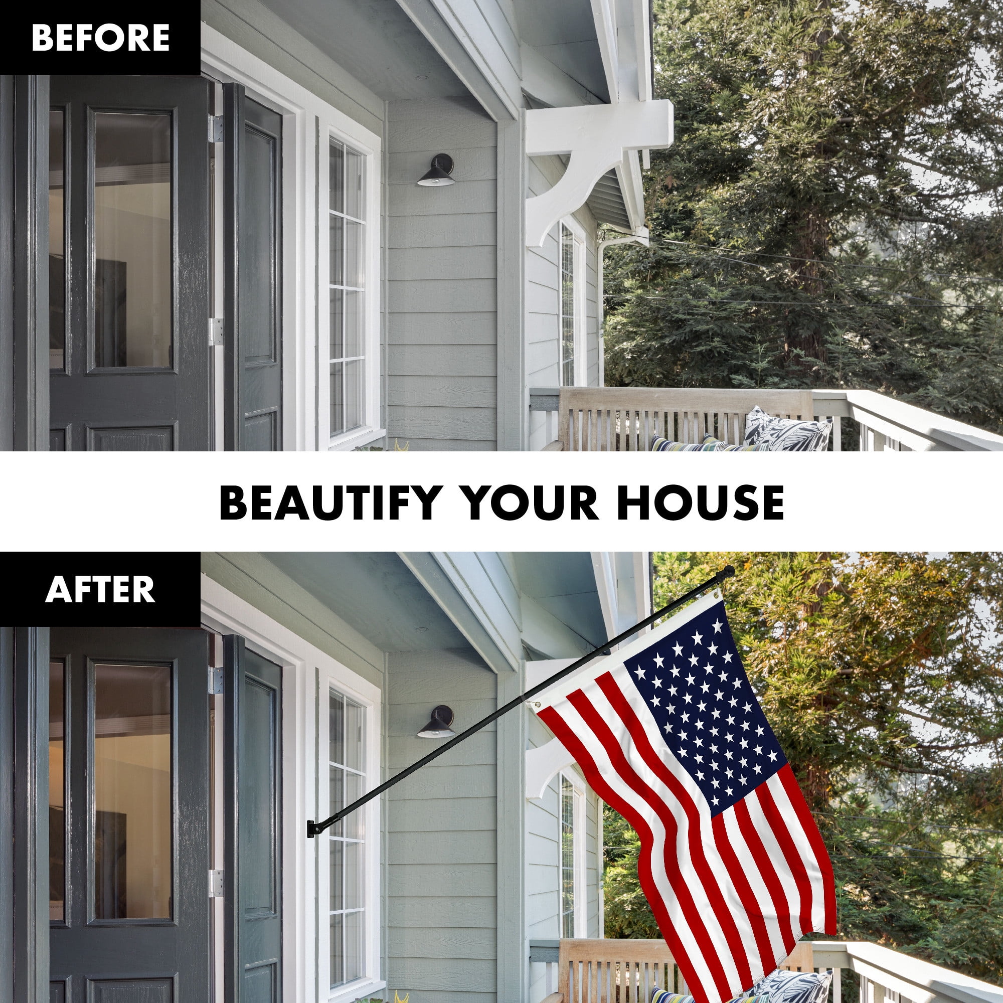 G128 Combo Pack: 5 Ft Tangle Free Aluminum Spinning Flagpole (Black) & American USA Flag 2x3 Ft, LiteWeave Pro Series Printed 150D Polyester | Pole with Flag Included