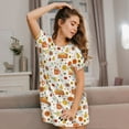 thumbnail image 3 of Honeii Autumn Print Women's Loose Short Sleeve Nightgown, Soft Cotton Sleepwear, Comfy Loose Fit Pajama Dress for Sleep and Lounge, 3 of 6