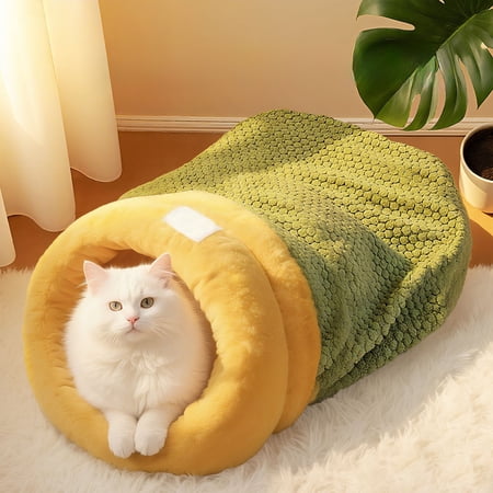 Cozy Winter Pet Sleeping Bag Fully Wrapped Cat and Small Dog Bed Enclosed Design Soft Cotton Fabric Washable Warm Nest for Indoor