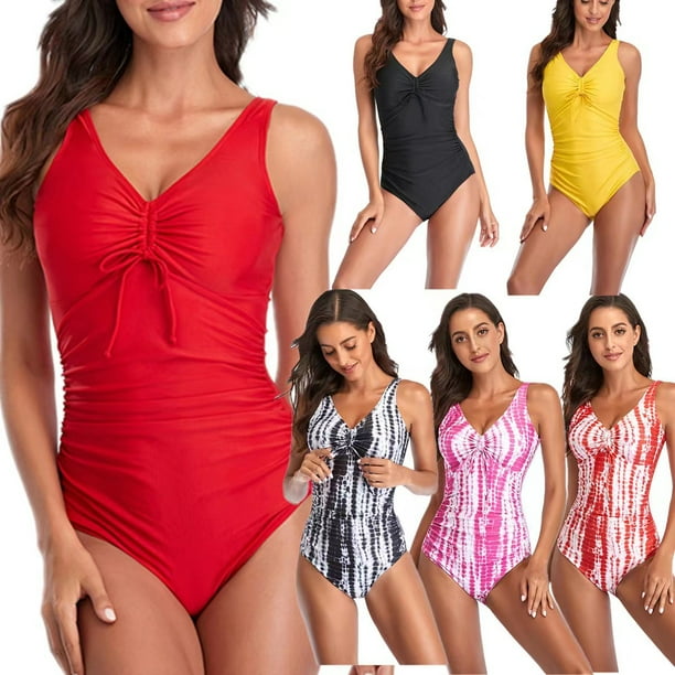 Traje de baño de una pieza para mujer Traje de baño de bikini sexy con tirantes y estampado teñido anudado para mujer