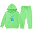 thumbnail image 3 of WhouRiu Little Boy Outfit Set Stylish Letter Prints Hooded Sweatshirt Trousers Kids Comfy School Wear Outfits Green,Sized 5-6, 3 of 3