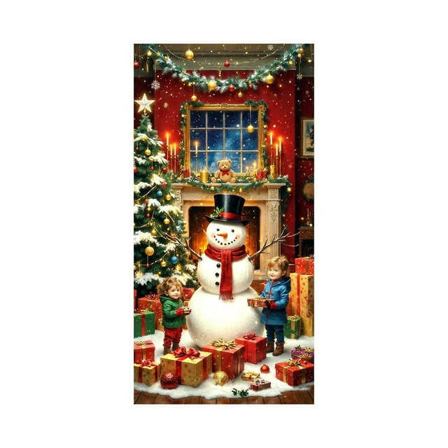 Qiulaii 2 Pcs Rideau de Porte de Noël Festif avec Père Noël, Décoration de Fête en Polyester pour Porte d'Entrée, Mur et Fête, Décor Intérieur Réutilisable 35*71 Po