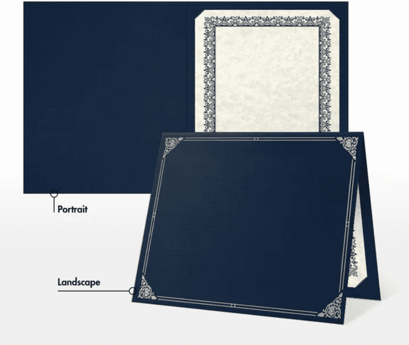 LUXPaper Certificate Holders for 8 1/2 x 11 Documents, 100 lb, Nautical Blue Linen, Silver Foil Floral Border, 25 Pack, Size 9 1/2 x 12