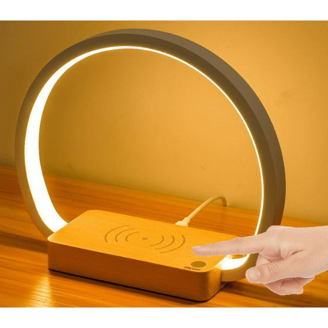 Lámpara de noche con carga inalámbrica, táctil y puerto USB, LED regulable de 3 colores con reloj digital, para dormitorio.