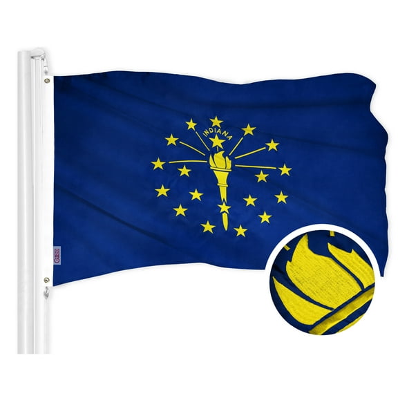 G128 Indiana State Flag | 2.5x4 Ft | ToughWeave Series Embroidered 300D Polyester | Embroidered Design, Indoor/Outdoor, Brass Grommets