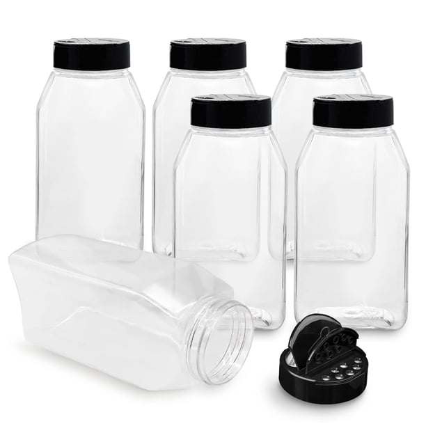 Botellas de plástico para especias, 6 x 1 L, con tapa negra, RoyalHouse