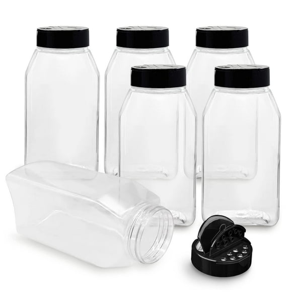 Botellas de plástico para especias, 6 x 1 L, con tapa negra, RoyalHouse