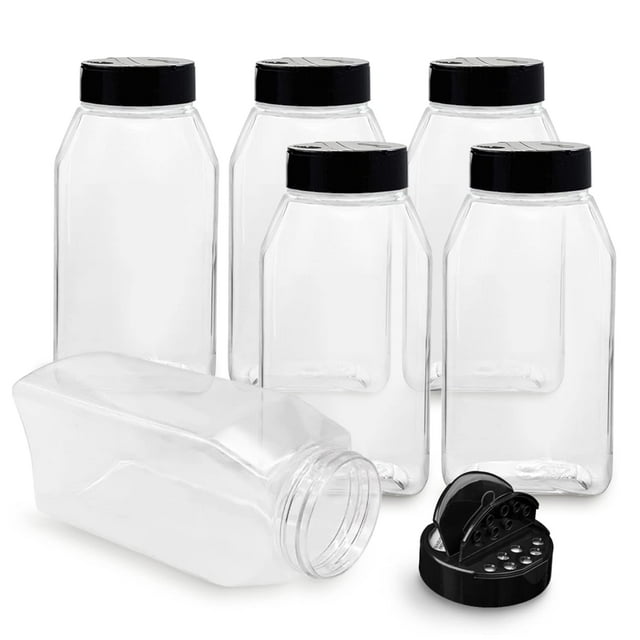 Botellas de plástico para especias, 6 x 1 L, con tapa negra, RoyalHouse