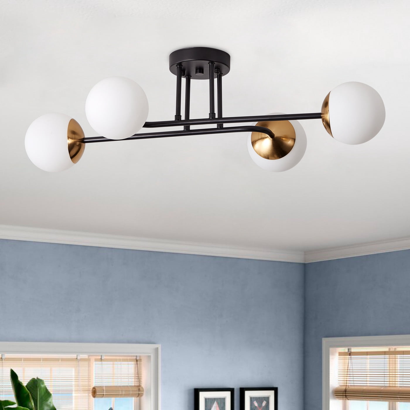 Aiwen Contemporary 4 Lights Semi Flush Mount Ceiling Lamp With Glass Opal Shade