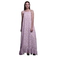 thumbnail image 1 of Bimba Chemise de Nuit Imprimée Feuilles Florales Violettes Légères & Roses Grandiflora pour Femmes Longue Robe Maxi à Bretelles Spaghetti Robe de Nuit Medium, 1 of 5