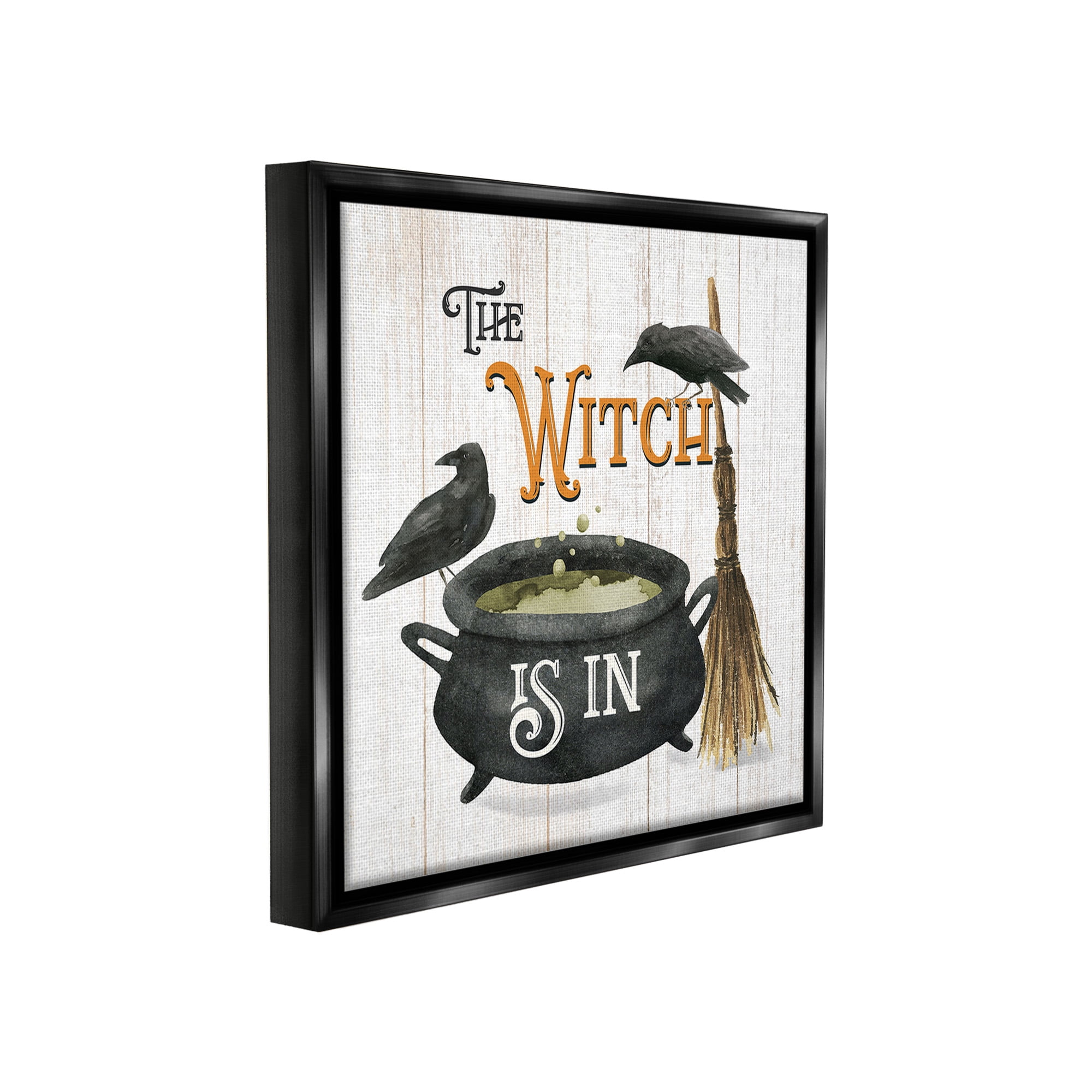 Stupell Industries Witch Cauldron & Crows Holiday Painting Black Floater Framed Canvas Art Print Wall Art, 18 x 18