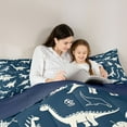 thumbnail image 5 of Feelyou Cartoon Dinosaur Print Queen Comforter Set, Kawaii Dino Animal Bedding Sets, Teens Kids Boys Girls Reversible Bedding Comforter Set, Ultra Soft Bedroom Decor, 3-Piece, 5 of 8