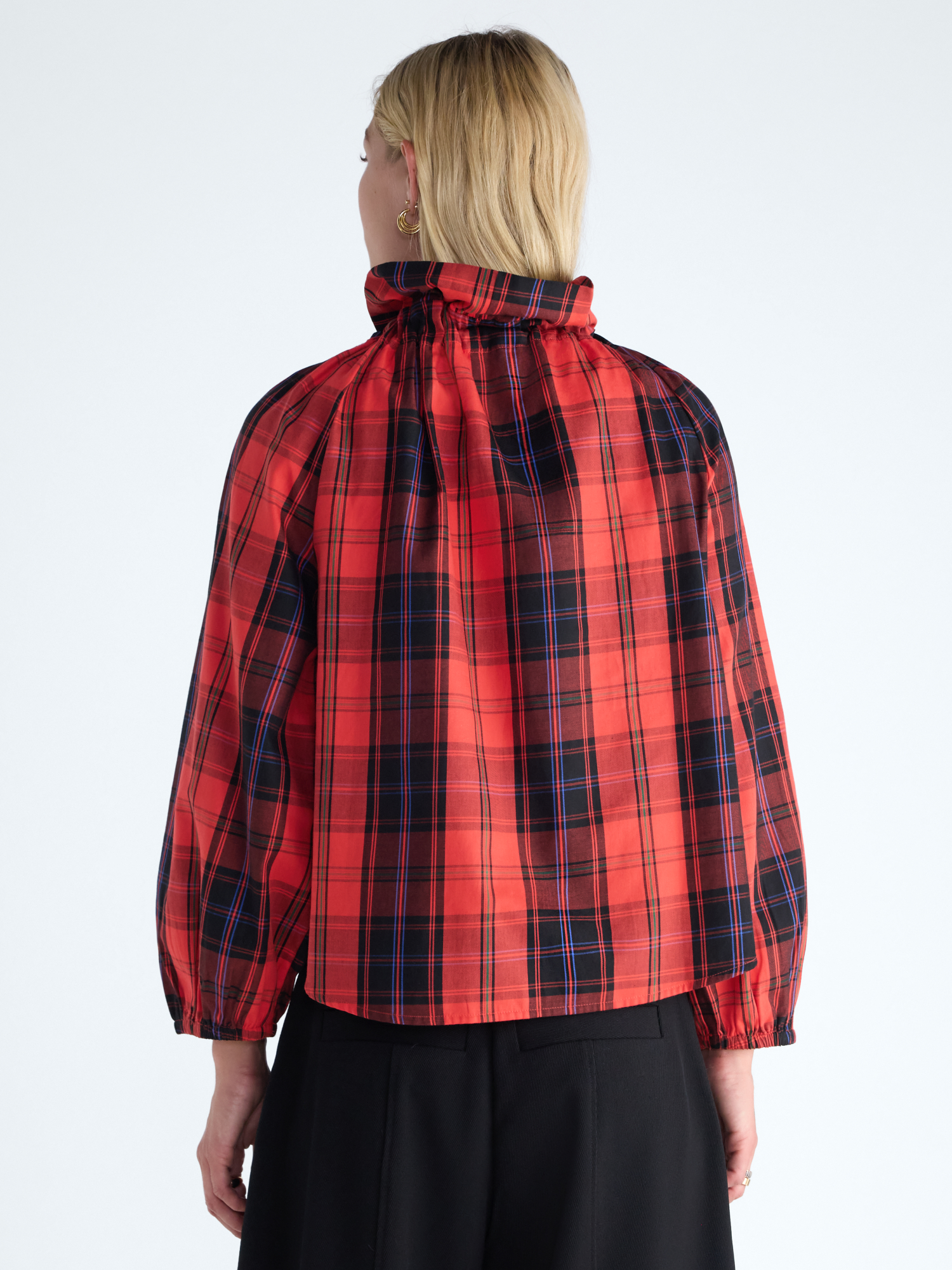 Free Assembly Women's Ruffle Tie Neck Cotton Top, Red photo 3