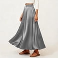 thumbnail image 4 of LWavelet Women Satin Flared Midi Skirt Elastic Drawstring Waist Elegant Evening Wedding Guest Skirt Silver M, 4 of 6