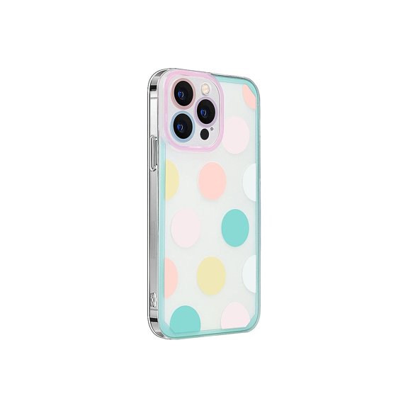 SaharaCase PolkaDot Hybrid-Flex Hard Shell Case for Apple iPhone 14 Pro Max Clear/Pink/Teal