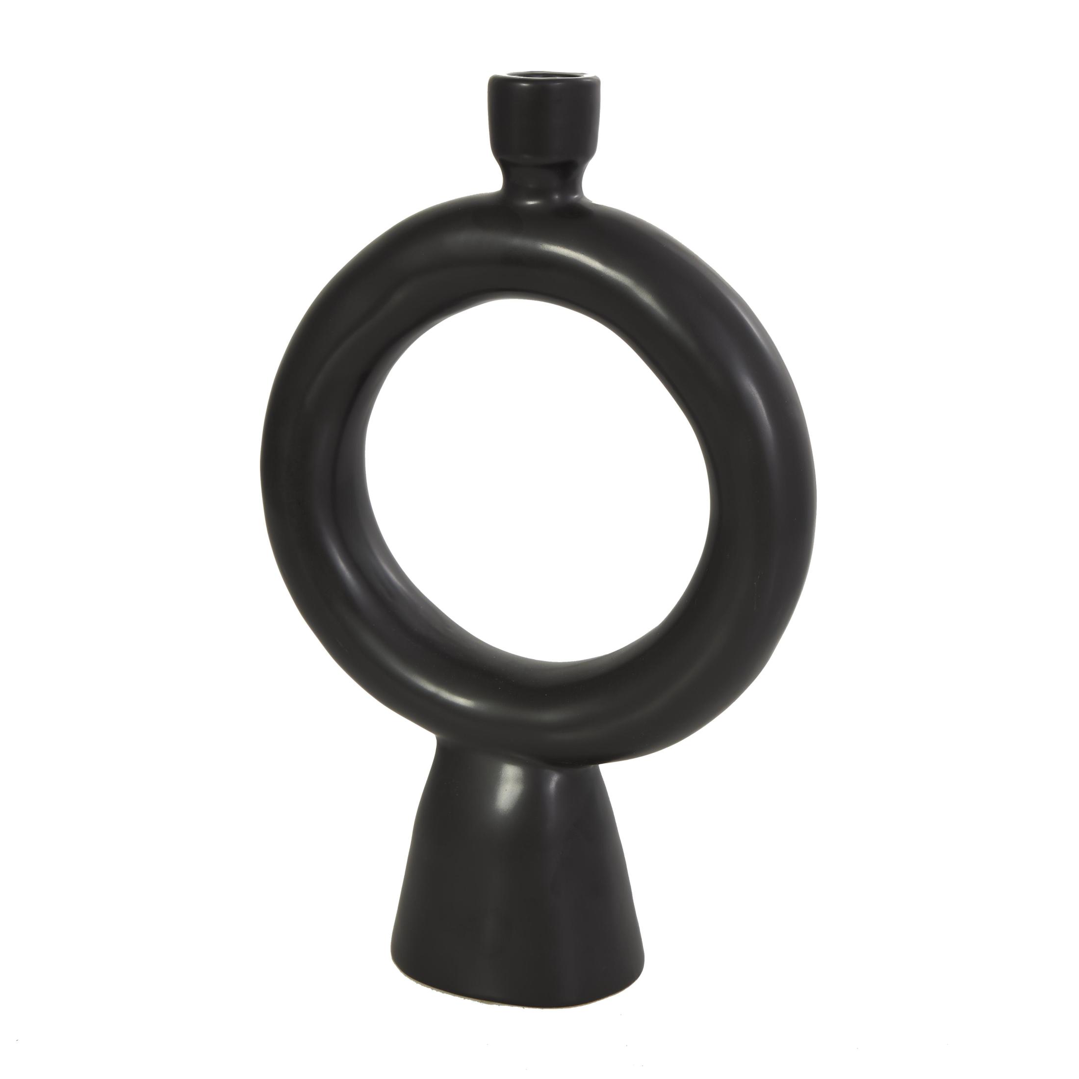 CosmoLiving by Cosmopolitan 2 Candle Black Ceramic Geometric Ring Candle Holder, Set of 2