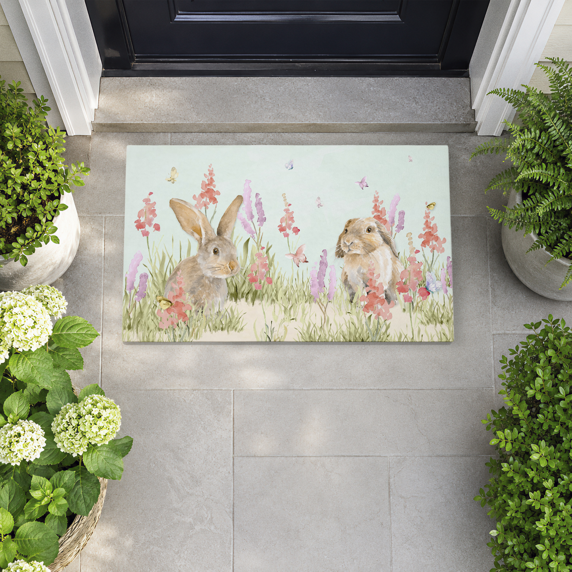 Stupell Industries Sweet Bunnies In Meadow Printed Outdoor Door Floor Mat, design by Lanie Loreth