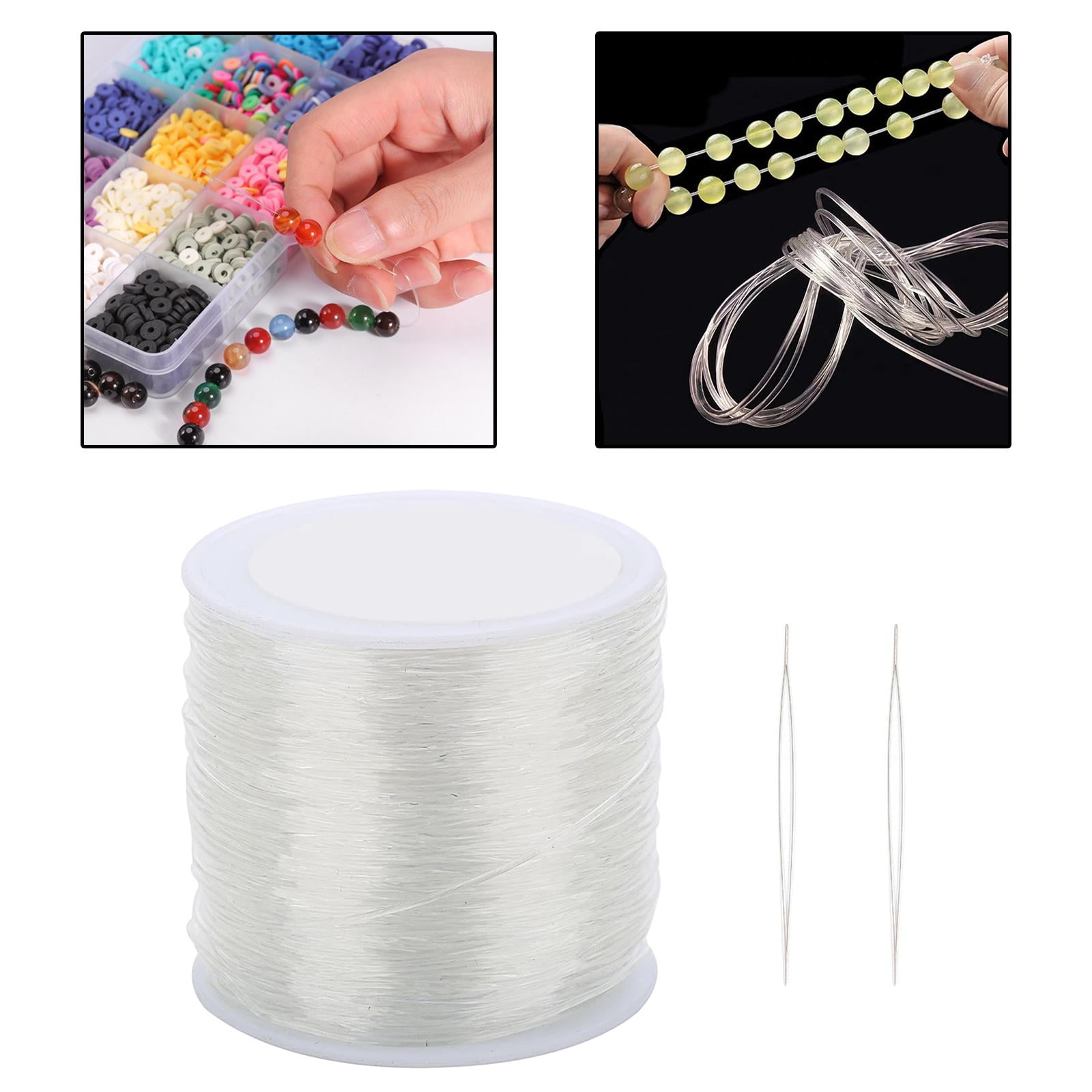 Stretchy String for Bracelets, Clear Elastic Cord Jewelry Bead Bracelet String with 2 Pcs Beading for Beads, Bracelets 1.5mm 55m, Women's