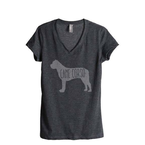 Cane Corso Dog Silhouette Women's Fashion Relaxed V-Neck T-Shirt Tee Charcoal Grey Medium