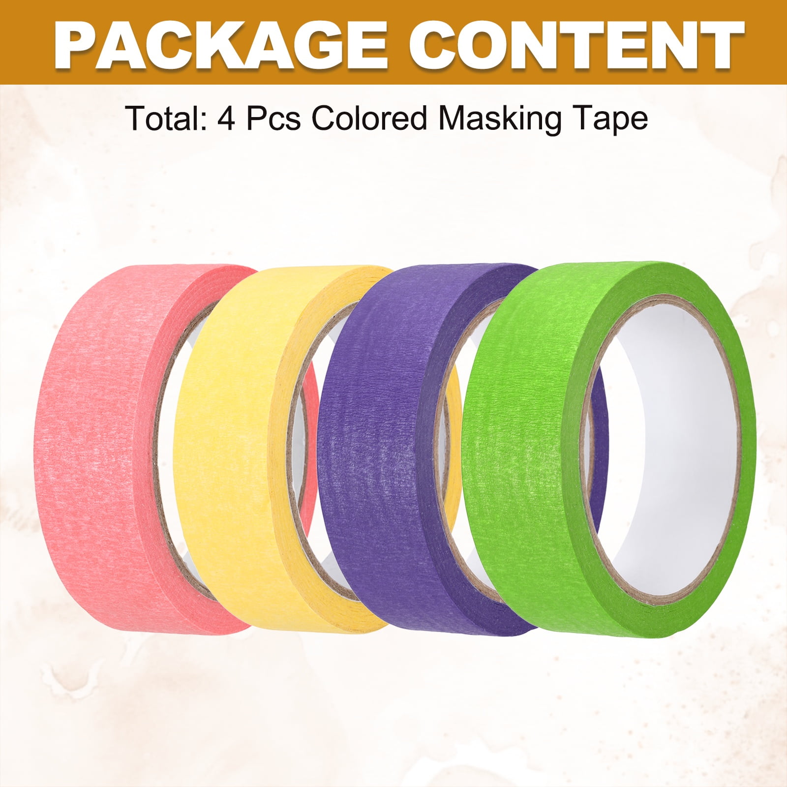 4pcs 1-3/16" x 22 Yard Colored Masking Tape, Pink Yellow Purple Green