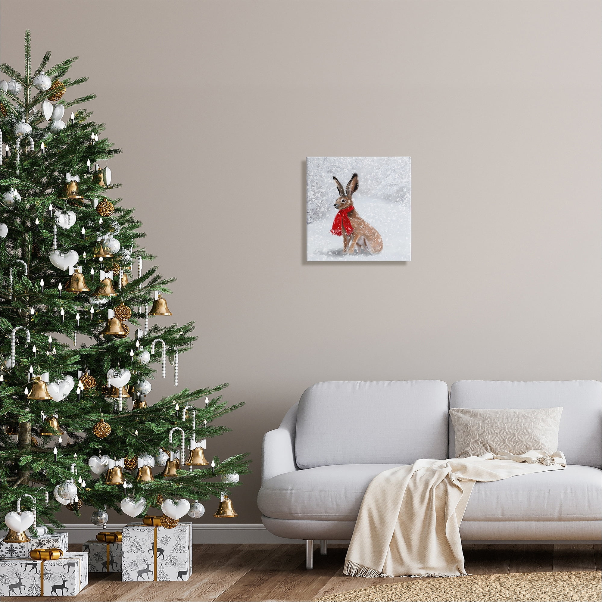 Stupell Industries Winter Rabbit Scarf Landscape Holiday Painting Gallery Wrapped Canvas Print Wall Art
