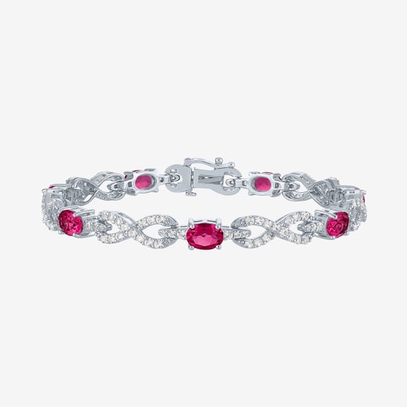 Womens Created Ruby Sterling Silver 7.5 Inch Tennis Bracelet