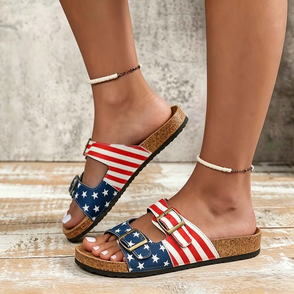 American Flag Flip Flops for Women Lightweight Non-Slip Breathable Comfortable Durable Summer Sandals for Patriotic Daily Wear Beach Pool Vacation and Casual Outdoors,Dark Blue 41