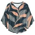thumbnail image 4 of Elegant Peach Leaf Pattern Women's V-Neck Blouse With 3/4 Ruffled Bell Sleeves Casual Top Ladies Blouses, 4 of 7