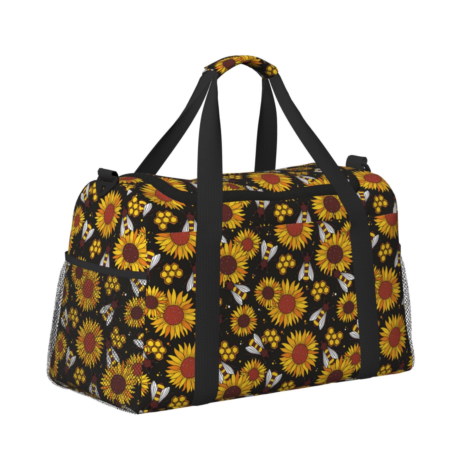 Fuzoiu Sunflowers And Bww Print Travel Duffle Bag,Carry On Tote Bags,Duffel Bag,Sport Gym Bag, Hospital Bag for Labor and Delivery, Overnight Bag,Luggage Bag
