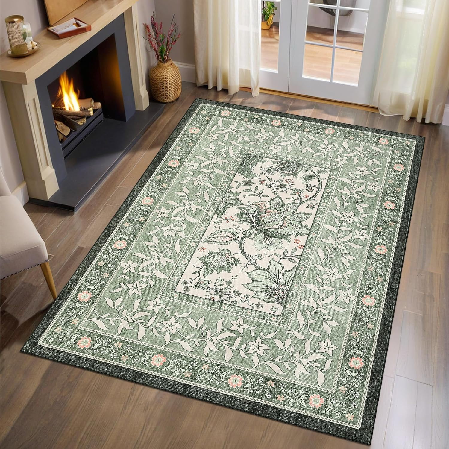 Provence Botanical Grove 4x6 Rug Sage Green Vintage Cottagecore Carpet 46 Area Rug for Bedroom Living Room Nursery Kitchen Entryway Indoor Mat