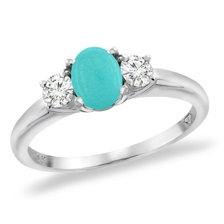 - 14K White Gold Natural Turquoise Engagement Ring Diamond Accents Oval 7x5 mm, size 5
