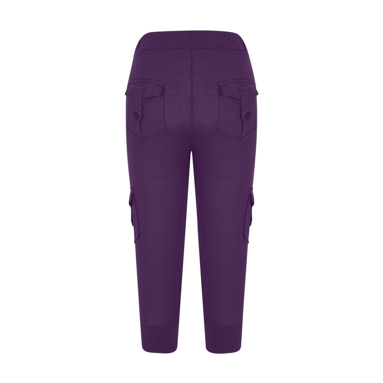 Pants Trousers Gym Pants Waist Pantss 2023 Workout Yoga Color Ladies for Womens Summer Purple XXXL Solid Fashion KIJBLAE Pants Short Stretch Drawstring Slimming Button Pants Skinny