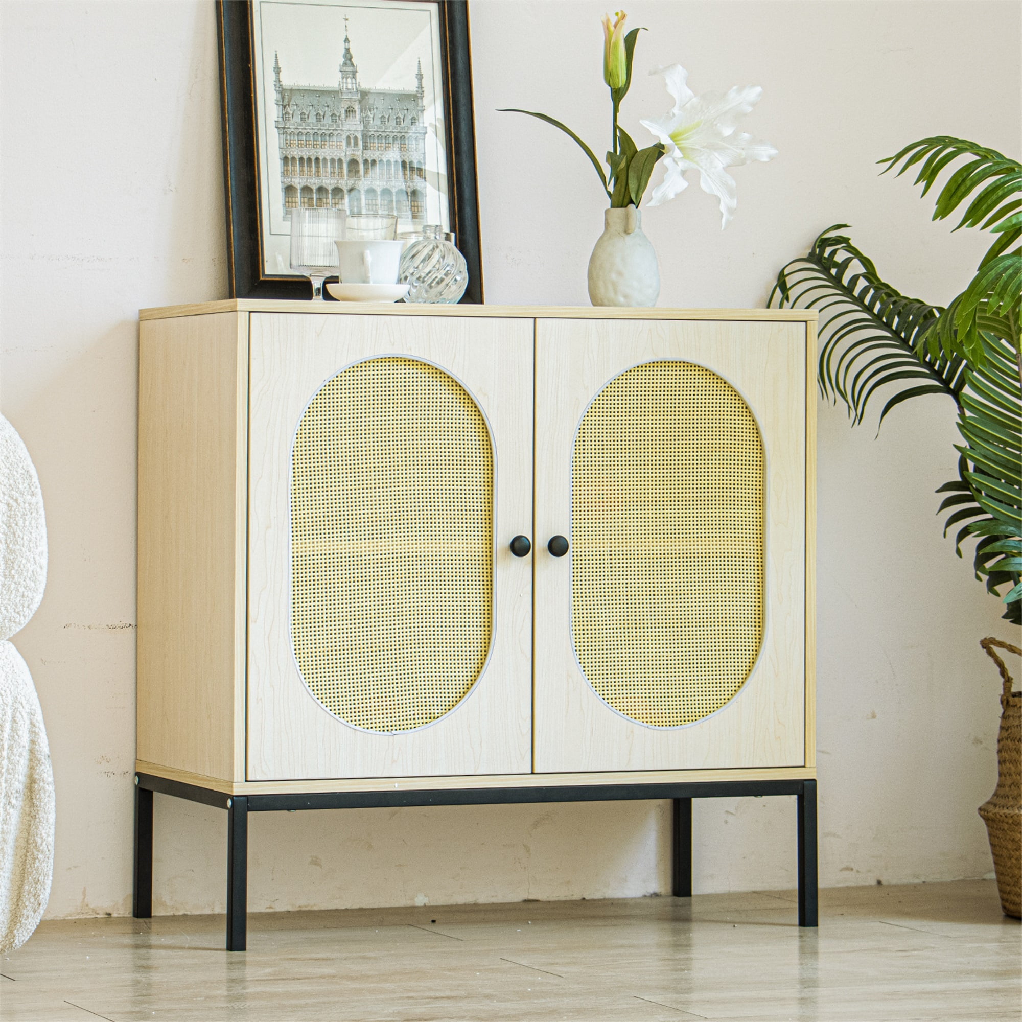 Spaco 31.5' Storage Cabinet with 2 Rattan Doors Bedroom Furniture, Natural Spaco 31.5' Storage Cabinet with 2 Rattan Doors Bedroom Furniture, Natural